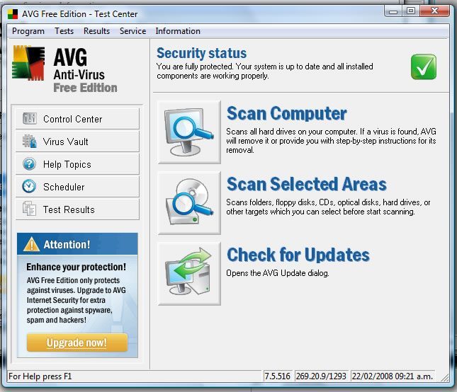 avg free 7 5 avg test center screenshots for avg free 12 0 main window ...