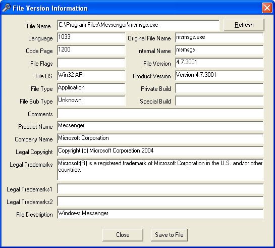 Informazioni sulla versione del file