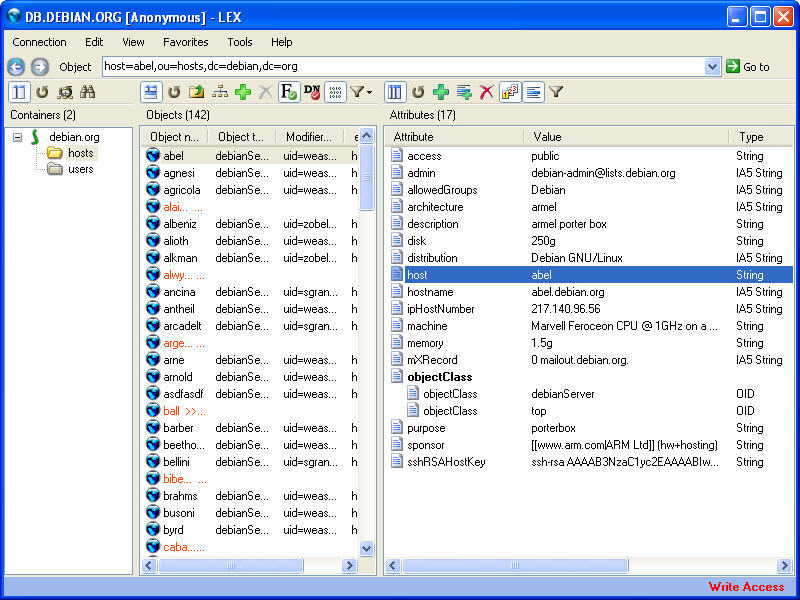 LEX - The LDAP Explorer 1.3 : Main window