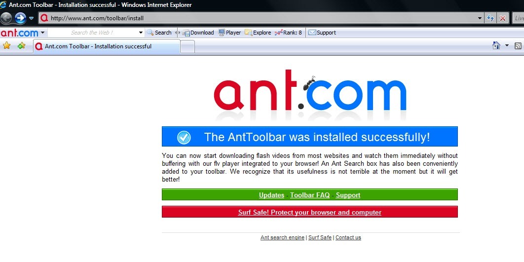 Ant.com IE toolbar 1.0 : Ant toolbar installed