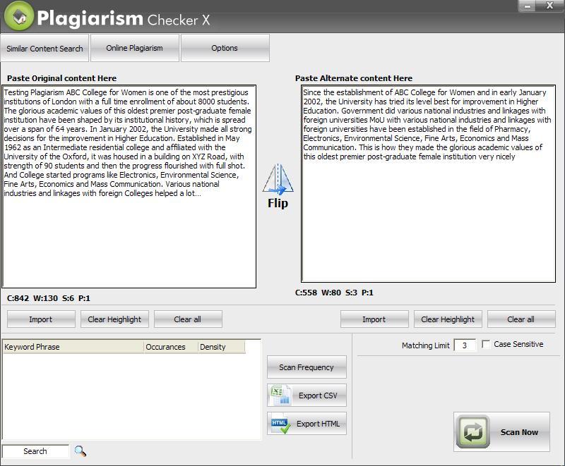 Comparing Texts; Checking for Plagiarism Online; Main Interface