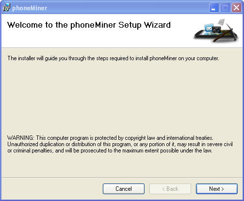 phoneMiner 2.2 : Setup Window