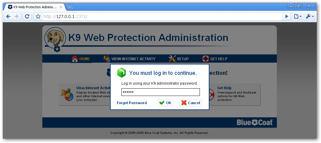 k9 web protection login page