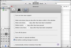 Accounts Menu; Advanced Menu; About iCal