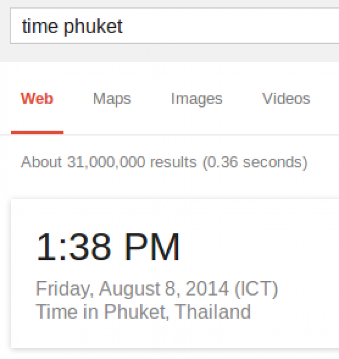Weather and time at Google search