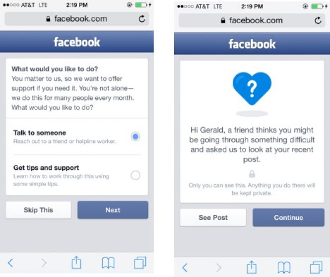 Facebook Suicide Prevention Notifications