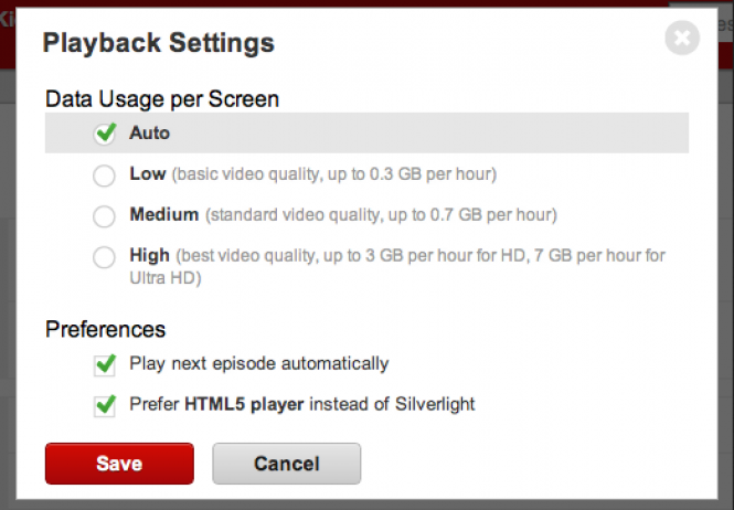 Netflix Playback Settings