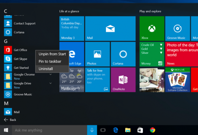 The Uninstall option