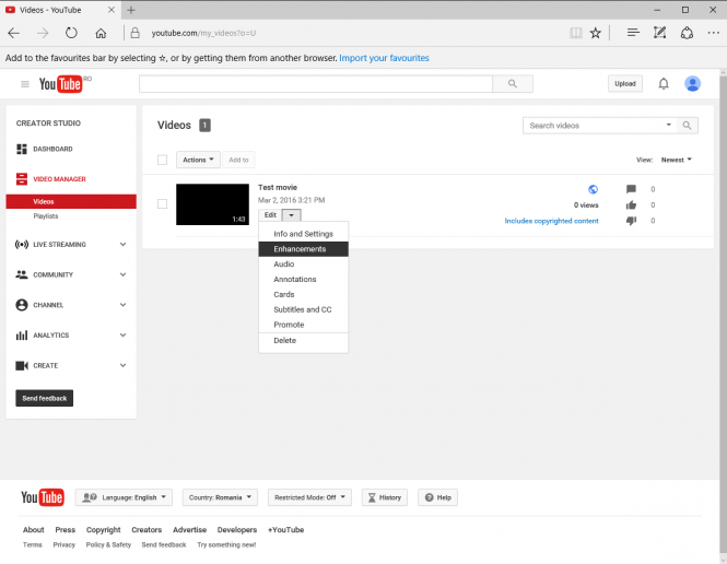 Video Enhancement Option