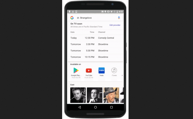Google live TV listing