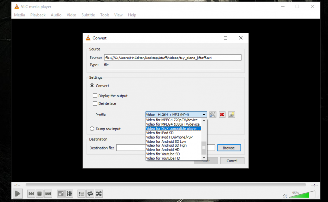 VLC Conversion profiles