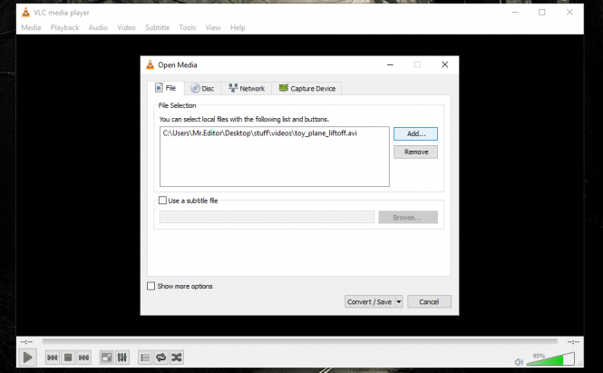 VLC Conversion Menu