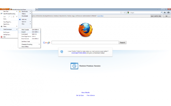 Web Developer Menu