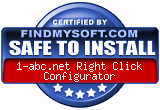 FindMySoft certifies that 1-abc.net Right Click Configurator is SAFE TO INSTALL