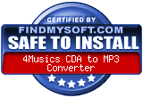 FindMySoft certifies that 4Musics CDA to MP3 Converter is SAFE TO INSTALL