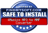 FindMySoft certifies that 4Musics MP3 to MMF Converter is SAFE TO INSTALL