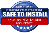 FindMySoft certifies that 4Musics MP3 to WMA Converter is SAFE TO INSTALL