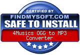 FindMySoft certifies that 4Musics OGG to MP3 Converter is SAFE TO INSTALL