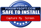 FindMySoft certifies that Capture My Screen is SAFE TO INSTALL