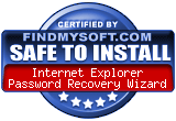 FindMySoft certifies that Internet Explorer Password Recovery Wizard is SAFE TO INSTALL