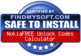 FindMySoft certifies that NokiaFREE Unlock Codes Calculator is SAFE TO INSTALL