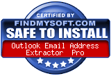 FindMySoft certifies that Outlook Email Address Extractor Pro is SAFE TO INSTALL