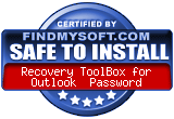 FindMySoft certifies that Recovery ToolBox for Outlook Password is SAFE TO INSTALL