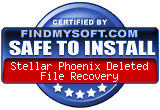 FindMySoft certifies that Stellar Phoenix Deleted File Recovery is SAFE TO INSTALL