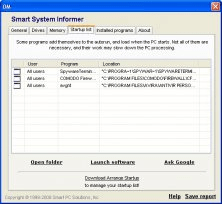 Startup list info window