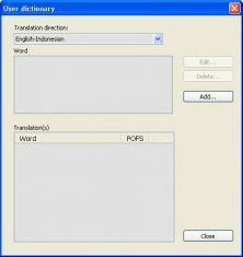 Personalized User Dictionary window