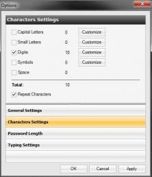 Characters settings