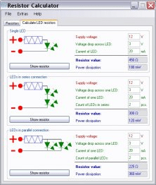 Calculate resistors for LED circuits
