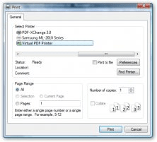 Print Dialog Box with Virtual PDF Printer setup as default printer.