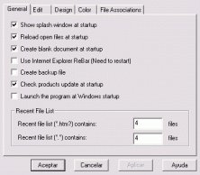 Options window