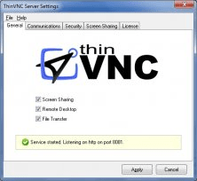 ThinVNC Server Settings Window