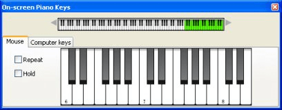 On-screen piano keys