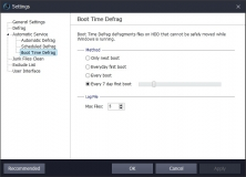 Settings Window - Boot Time Defrag
