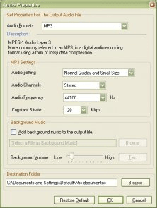 You can configure the MP3 audio file settings