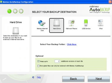 memeo instant backup change destination