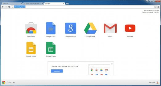 show apps in new tab
