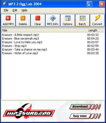 MP3 2 Ogg Lab 2004 Download A free converter to transform source MP3 files into the popular Ogg