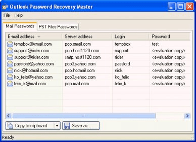 microsoft outlook password recovery master key