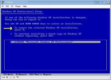 windows exp repair install registry