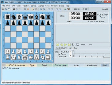 Arena Chess Graphical User Interface. The game board show