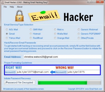 email hacker v3.4 main window screenshot