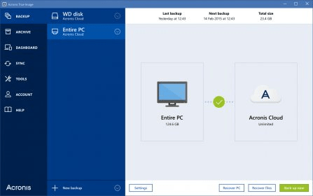 does acronis cloud come with true image software