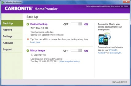 carbonite support windows 10