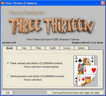 three thirteen card game online
