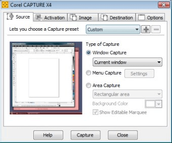 corel screen capture format