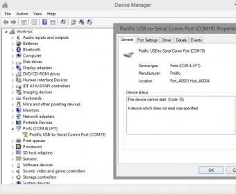 prolific usb to serial comm port com4 does not working